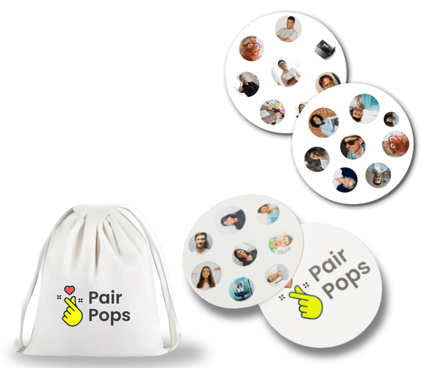 PairPops custom matching game discs — personalized with team photos, employee names, and inside jokes