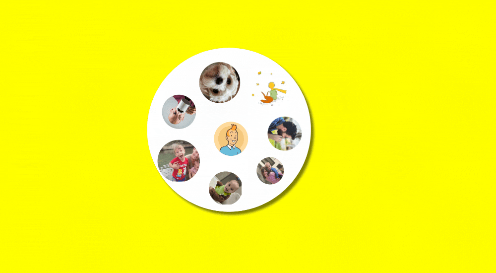 PairPops matching game disc with custom wedding guest photos in circular slots